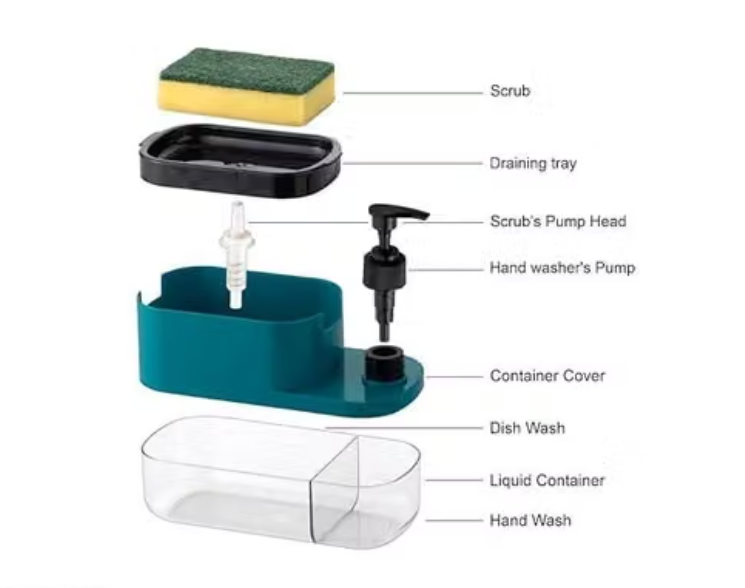 Kitchen Sink Sponge Holder with Dishwashing Liquid Dispenser & 10 Pcs Non-Scratch Wire Dishcloth Set